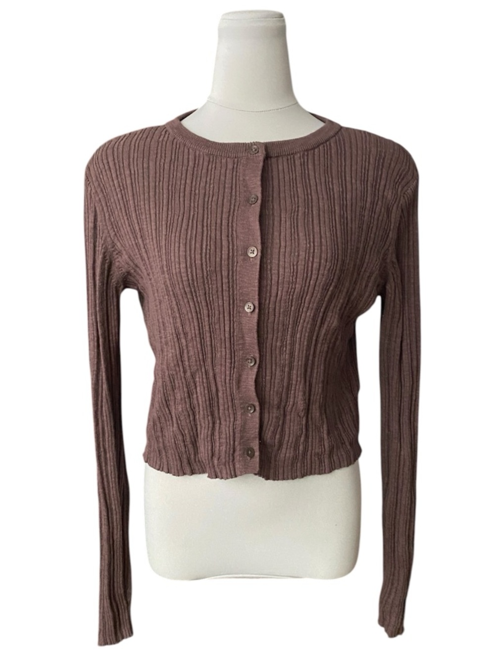 AE Ribbed Crew Neck Cardigan - Picture 4 of 8